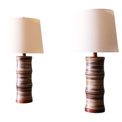 A pair of Jane and Gordon Martz table lamps M221 Marshall Studios Green Brown Ba