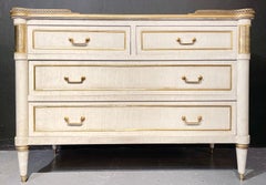 Pair of Jansen Style Marble Top Commodes / Nightstands Painted Linen Finished