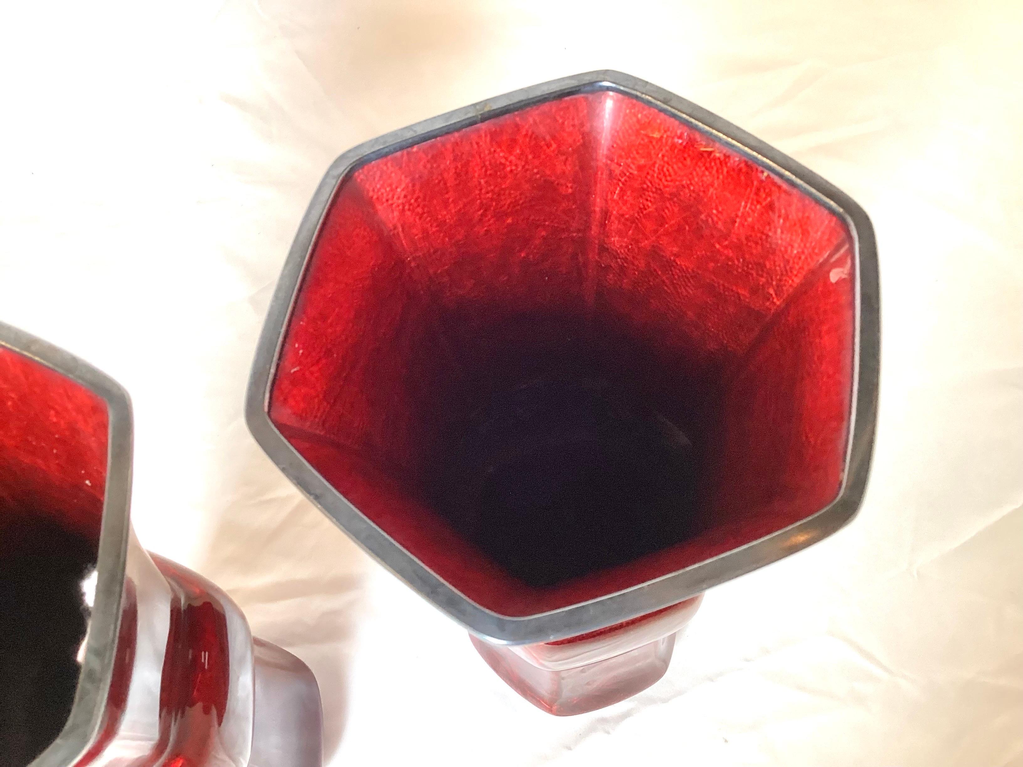 Metal Pair of Japanese Ando Ginbari Pidgeon Blood Beaker Vases