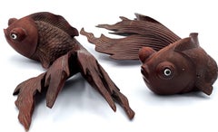 A Pair of Japanese Meiji Period Carved Wood Fishes, Ca. 1920