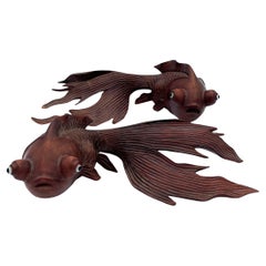 A Pair of Japanese Meiji Period Carved Wood Fishes, Ca. 1920