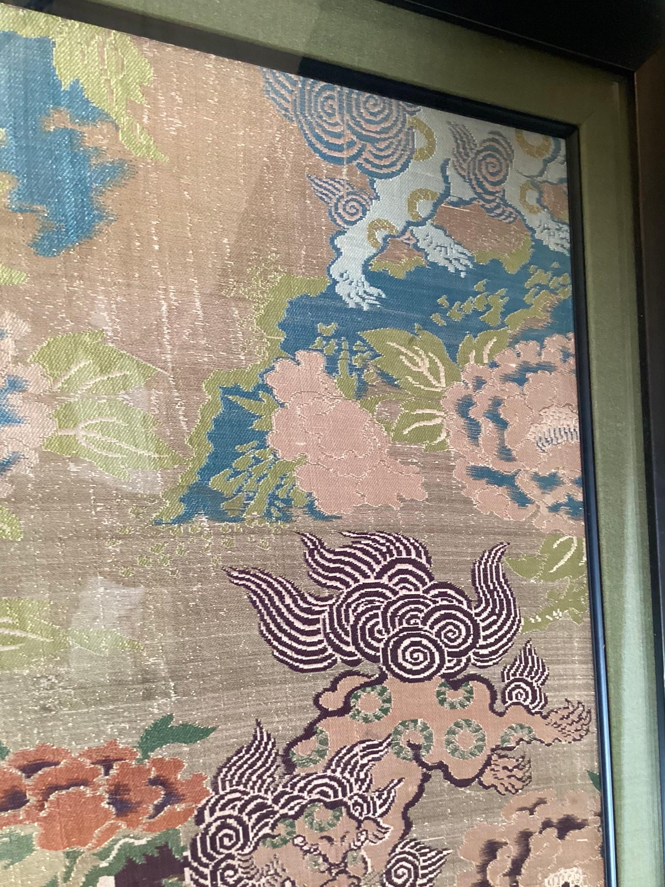 Pair of Japanese Silk Brocade Framed Panels In Excellent Condition In Lambertville, NJ