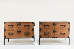 A Pair of Japanese Tansu Chests on a Metal Stand