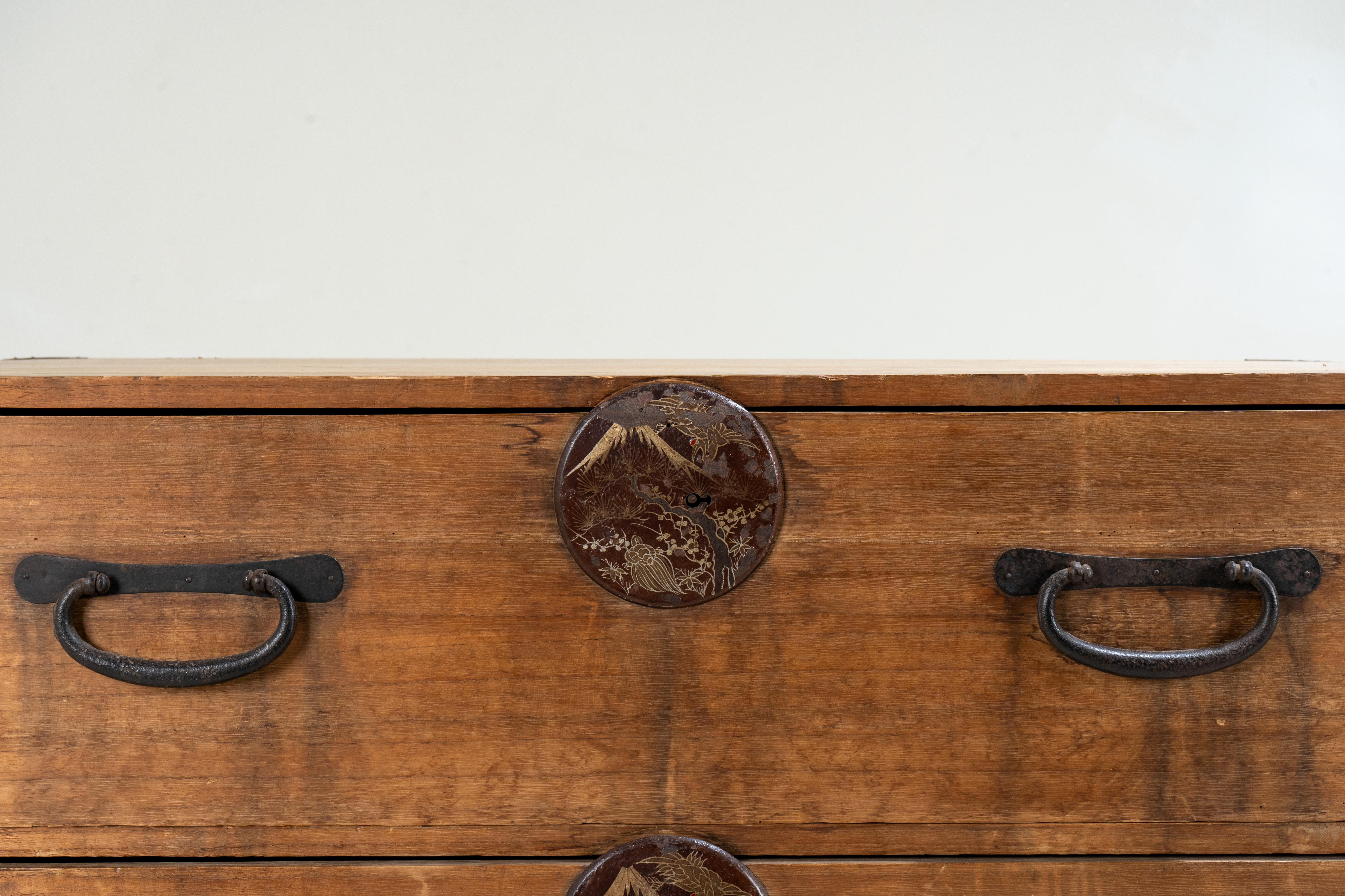 A Pair of Japanese Tansu Chests on a Metal Stand In Good Condition In Chicago, IL