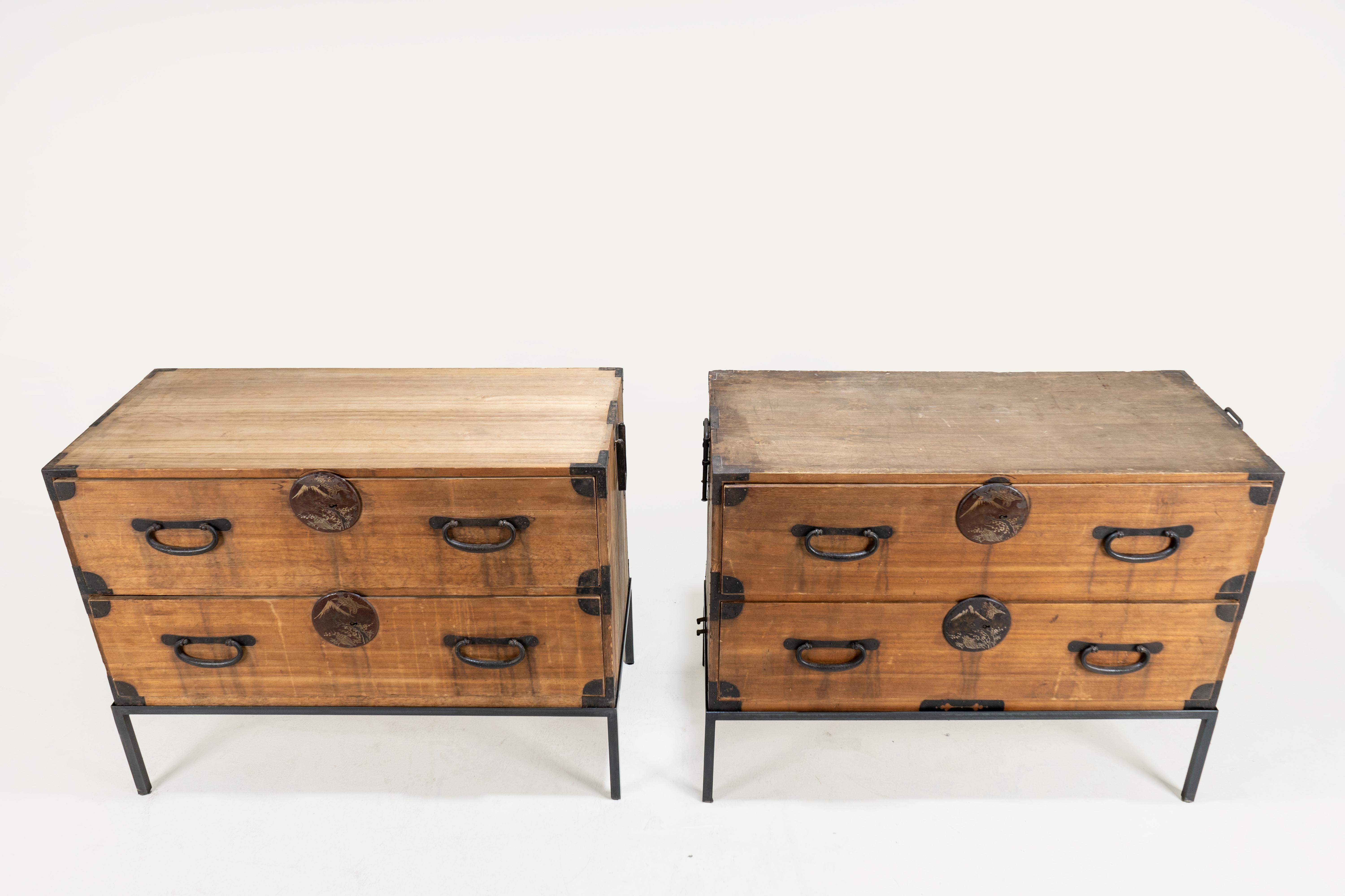 A Pair of Japanese Tansu Chests on a Metal Stand 1