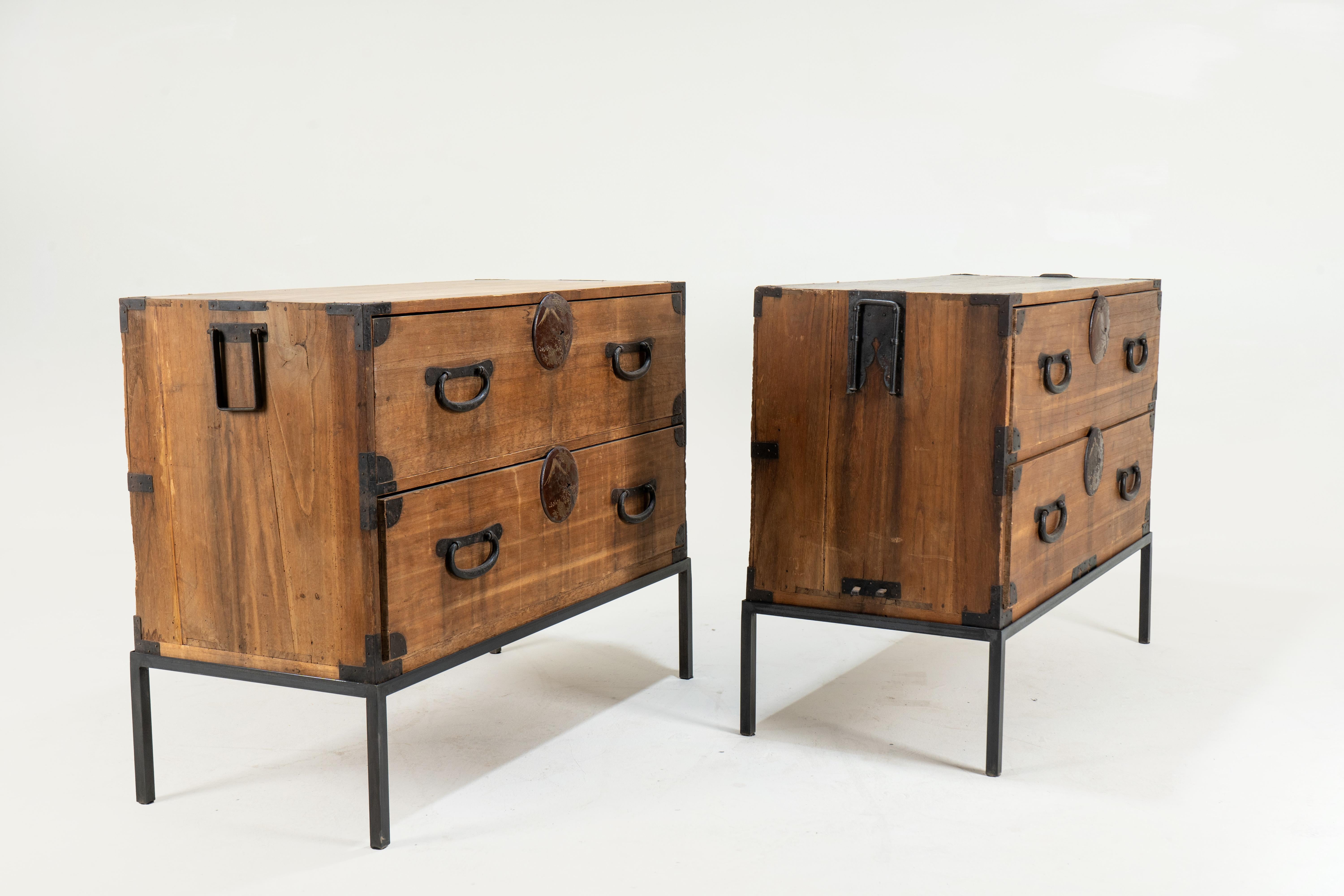 A Pair of Japanese Tansu Chests on a Metal Stand 3