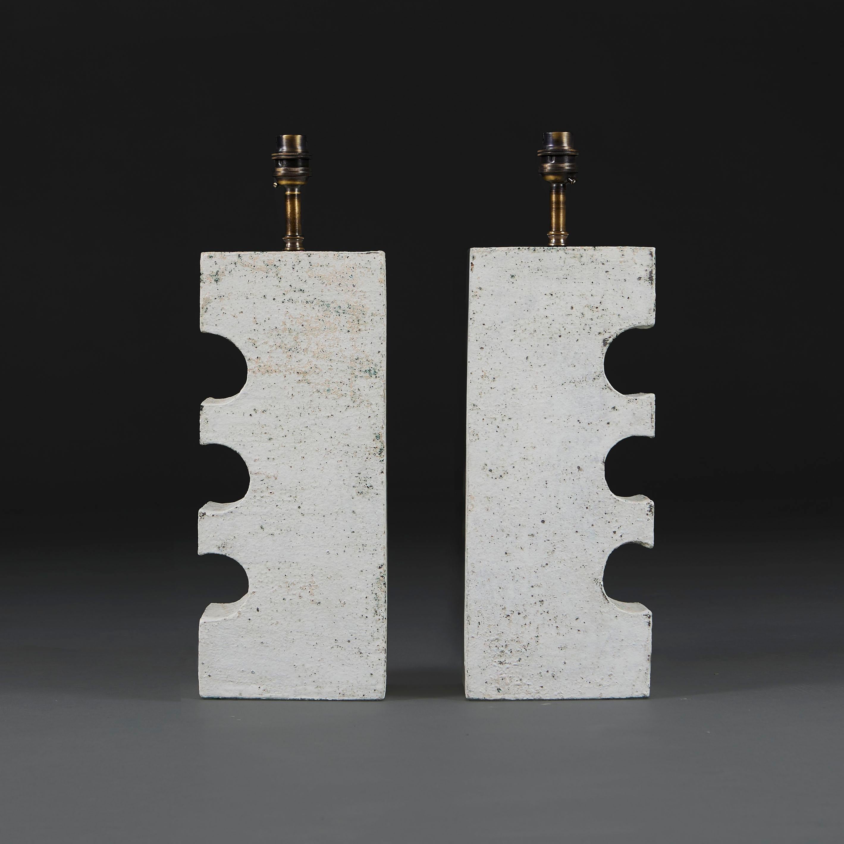 Brutalist A Pair of Jigsaw Studio Pottery Lamps For Sale