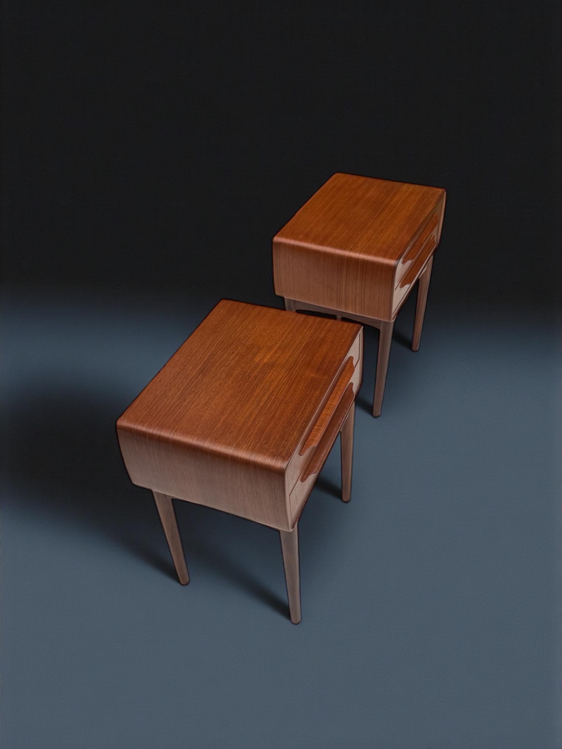 A Pair of Johannes Andersen Nights Stands in Teak, Denmark 1960's In Excellent Condition For Sale In London, GB
