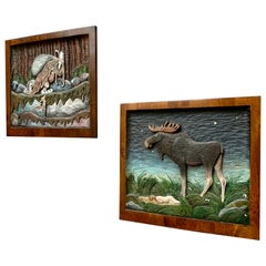 A Pair Of John Bauer Wooden Carved Wall Sculptures
