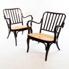 Pair of Josef Frank Bentwod Lounge Armchairs No 752 for Thonet 1930 Wickerwork