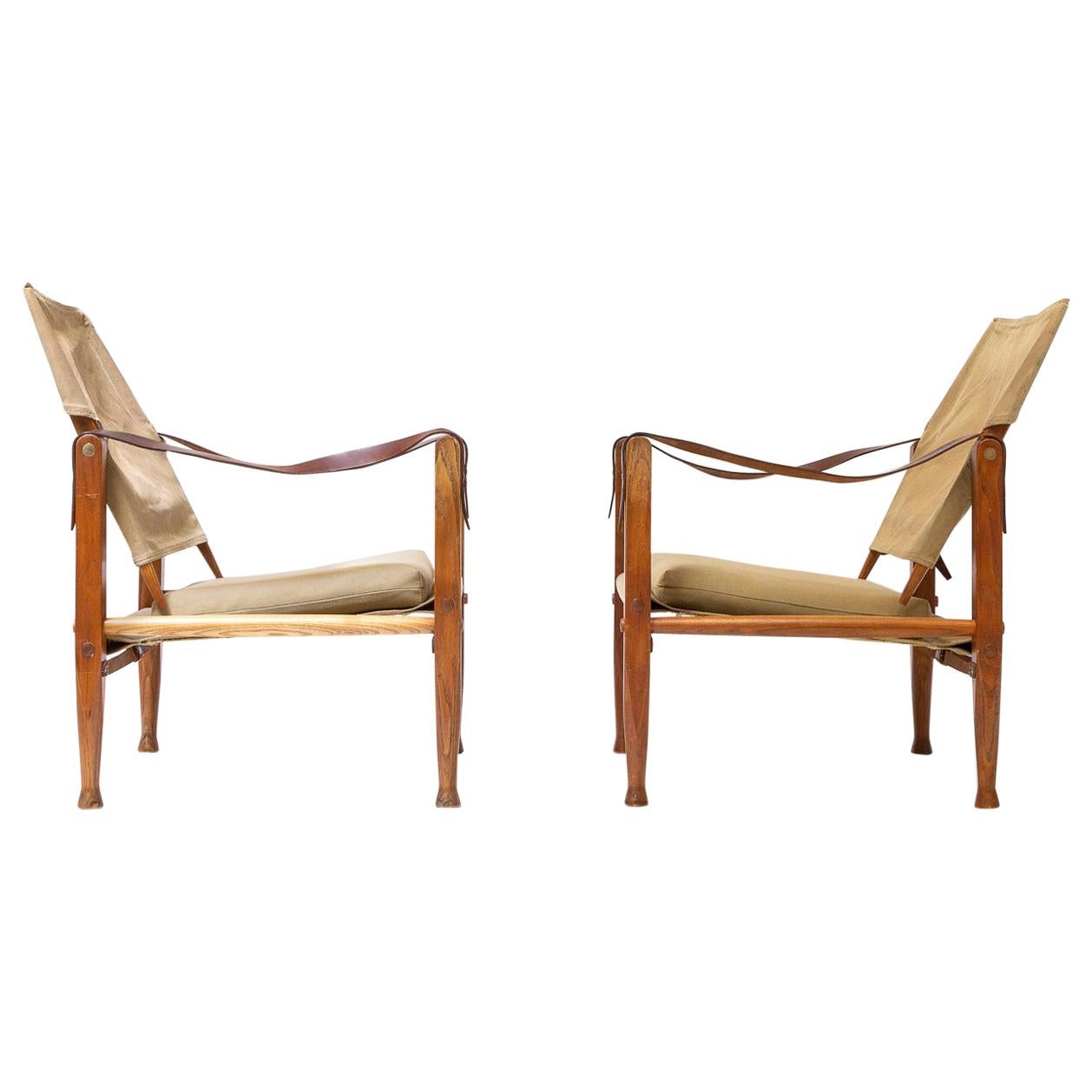 Pair of Kaare Klint Canvas Safari Chairs, Denmark, 1950s
