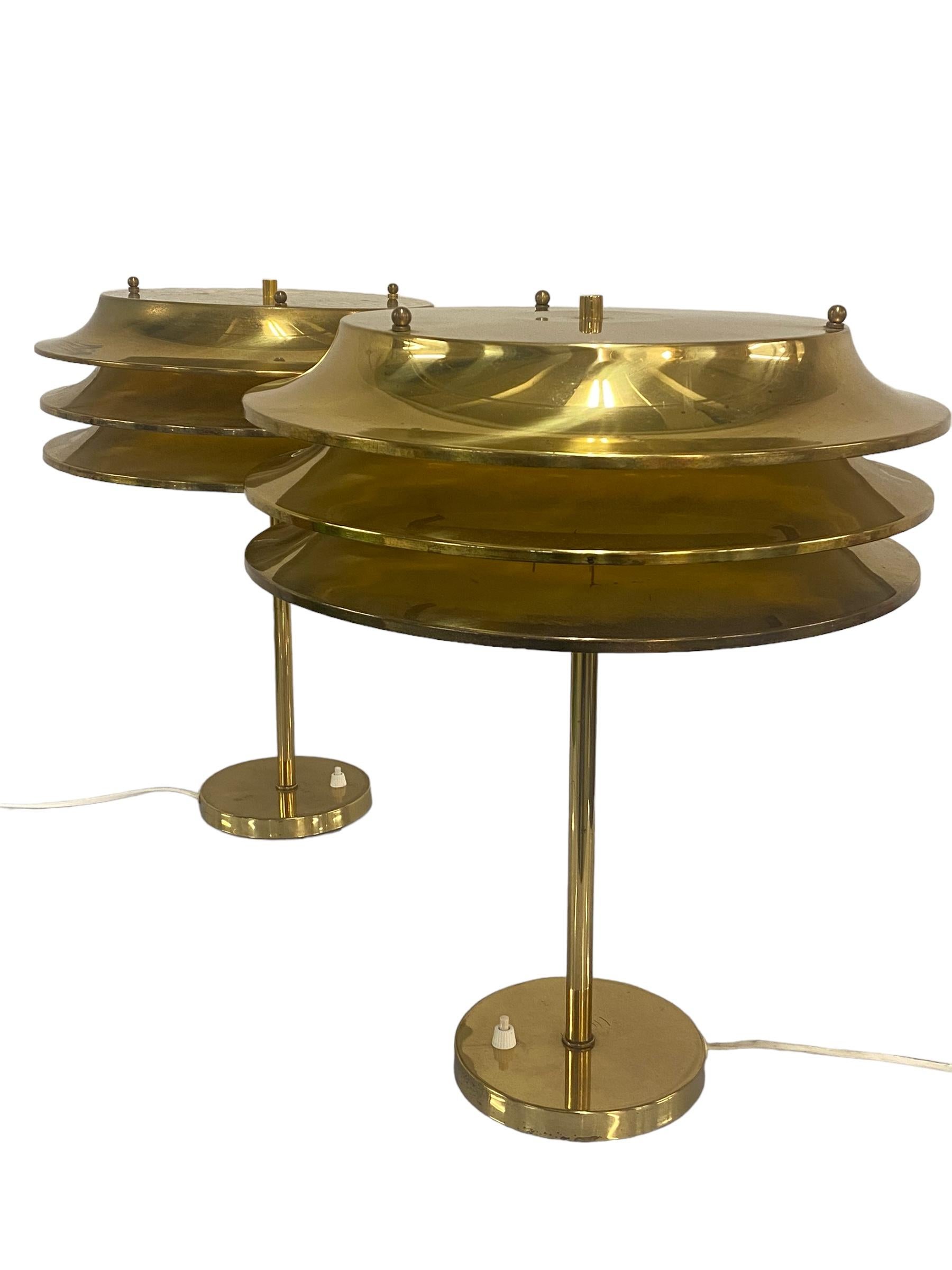 Brass A Pair of Kai Ruokonen 'Finnmark' Table Lamps for the Vaakuna Hotel, Lynx, 1970s For Sale