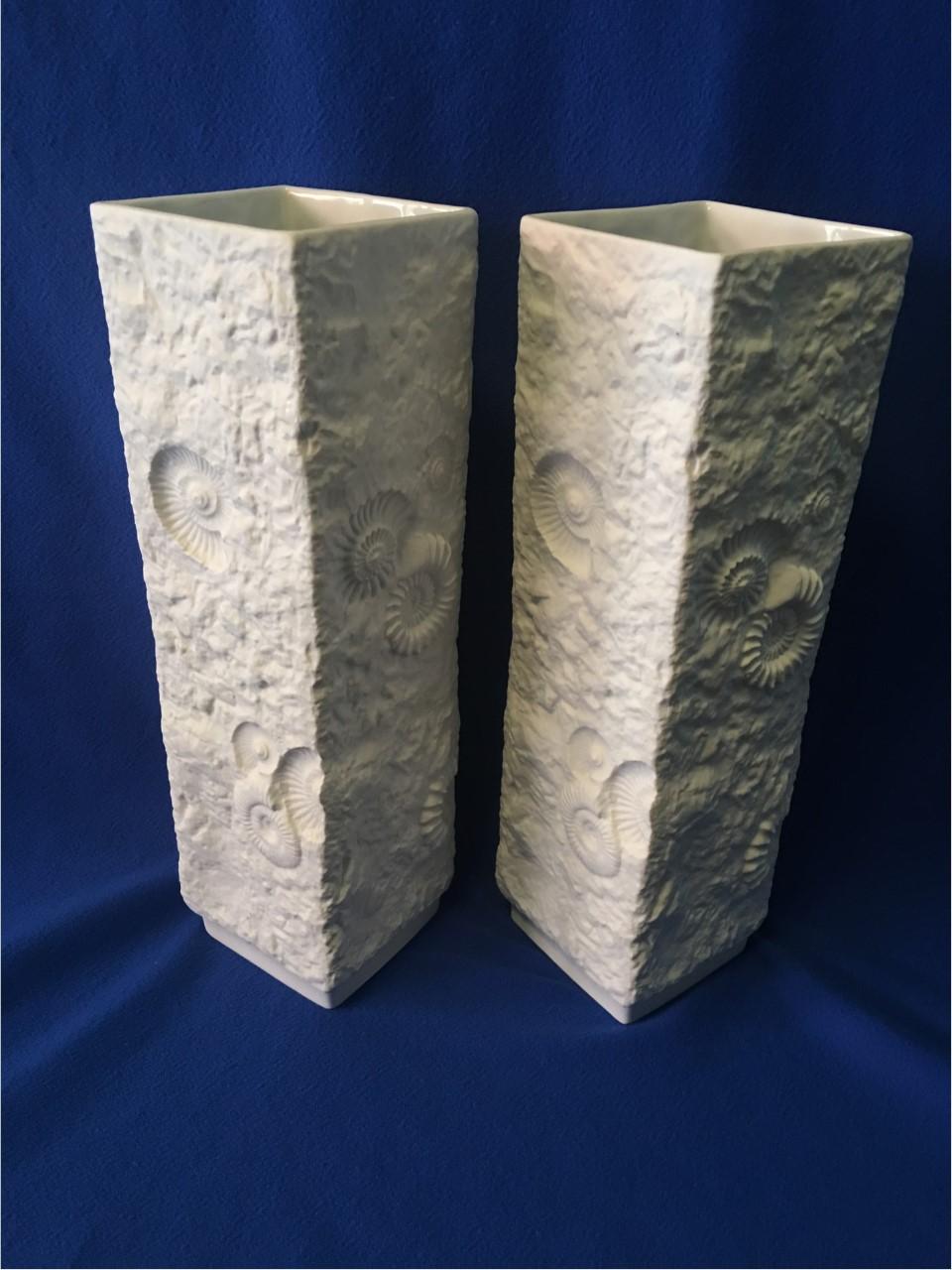 A real eye catching great looking pair of large White Fossil Rock Matte porcelain Vases created by Kaiser of Germany. From the 1970's. They are free of any defects . A lovely addition to any room.