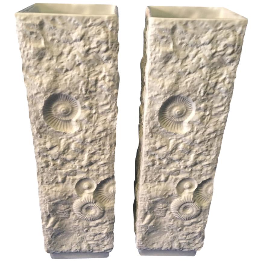  A pair of Kaiser Large White Fossil Rock Matte Porcelain from Germany For Sale