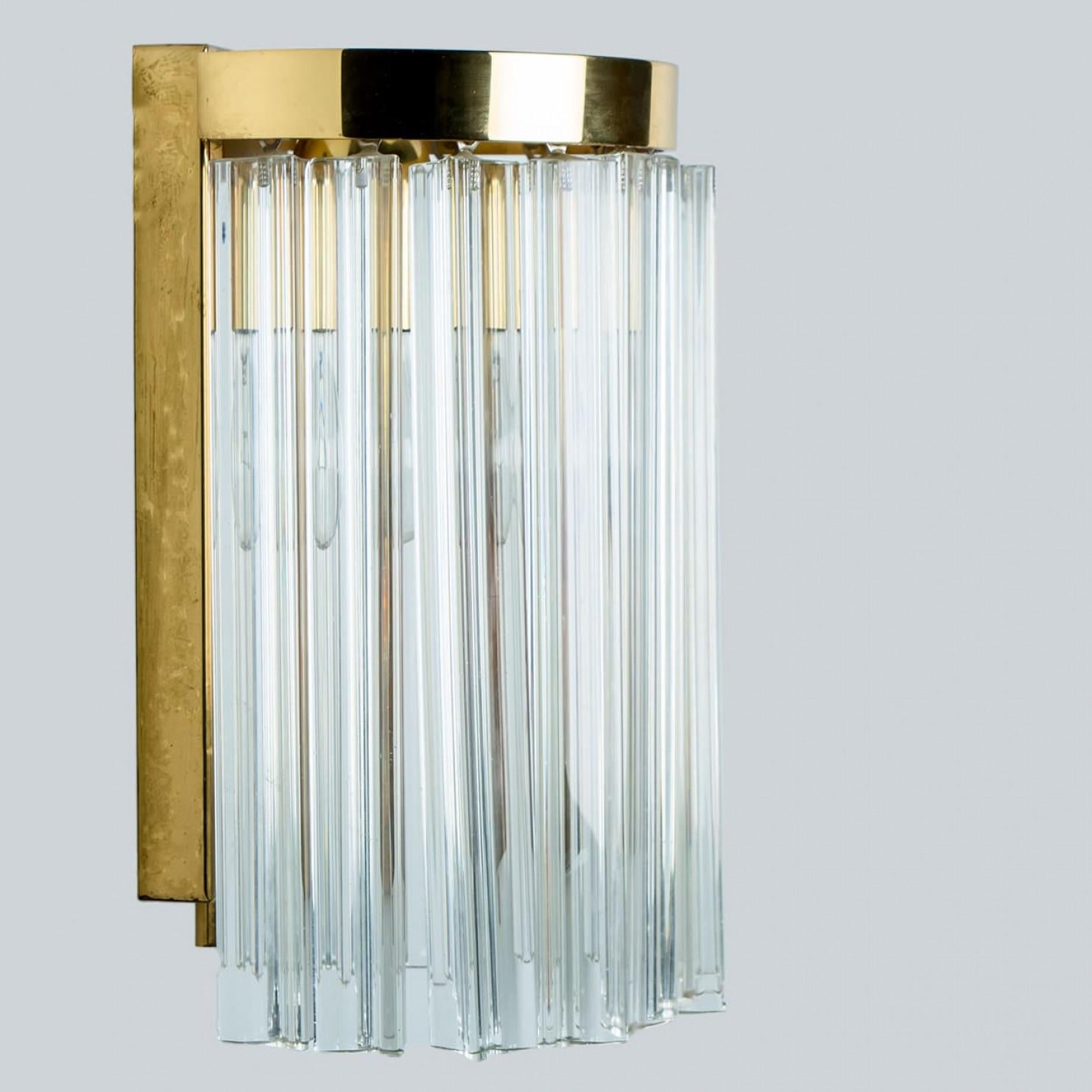 A Pair of Kalmar Clear Brass Glass Wall Lights, 1970 For Sale 4