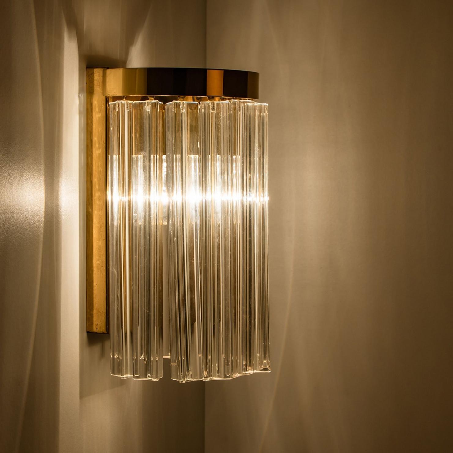 Mid-Century Modern A Pair of Kalmar Clear Brass Glass Wall Lights, 1970 For Sale
