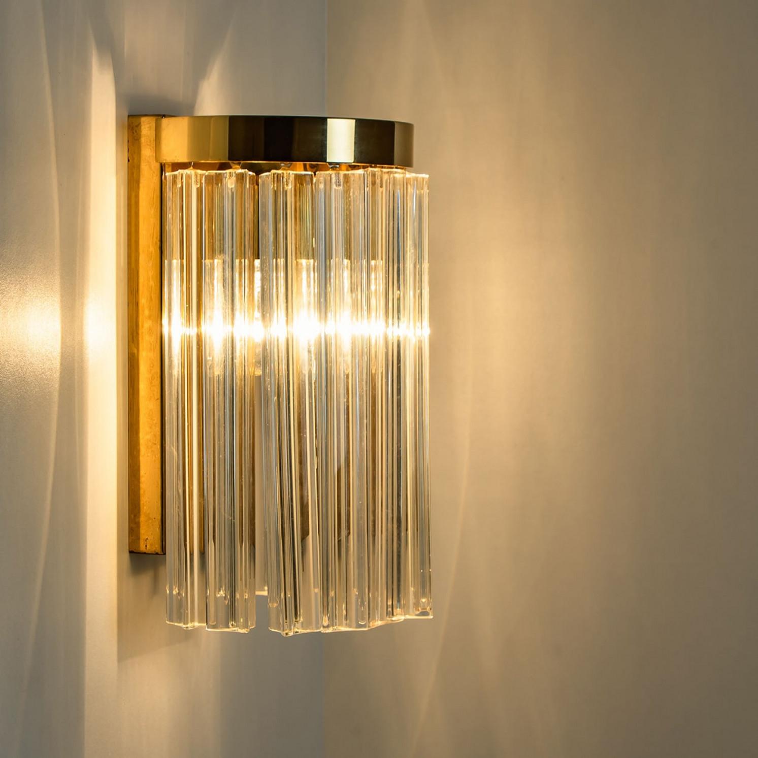 Italian A Pair of Kalmar Clear Brass Glass Wall Lights, 1970 For Sale