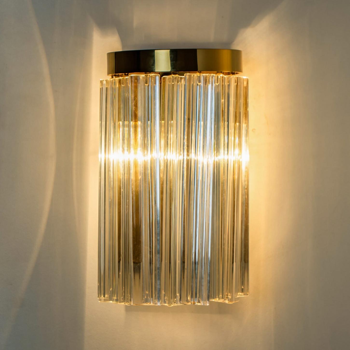 Other A Pair of Kalmar Clear Brass Glass Wall Lights, 1970 For Sale