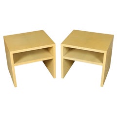 Pair of Karl Springer Style End Tables in Parchment