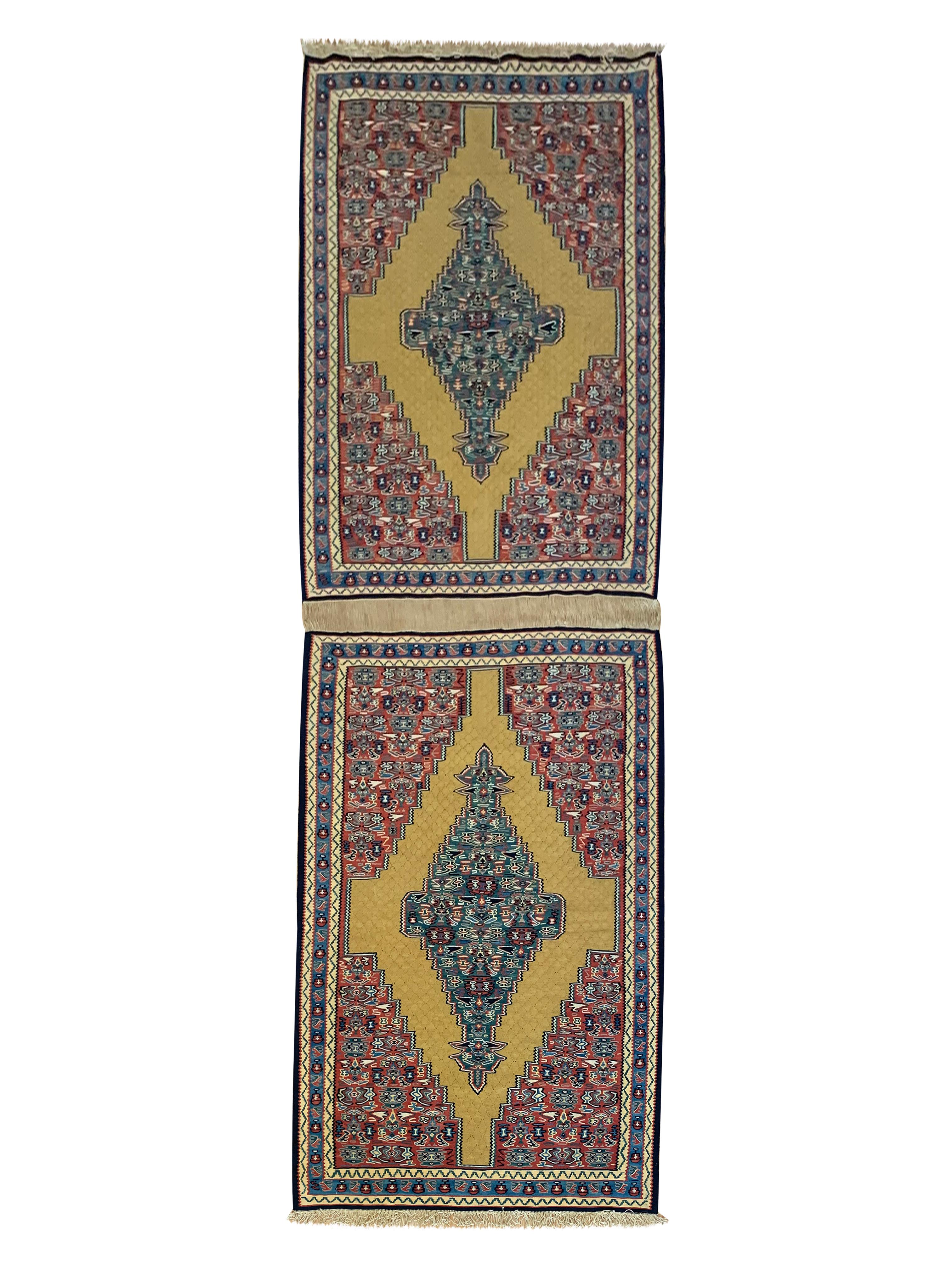 Pair of Kilim Rugs Handmade Carpet  Flatwoven Wool Silk Area Rugs For Sale 4