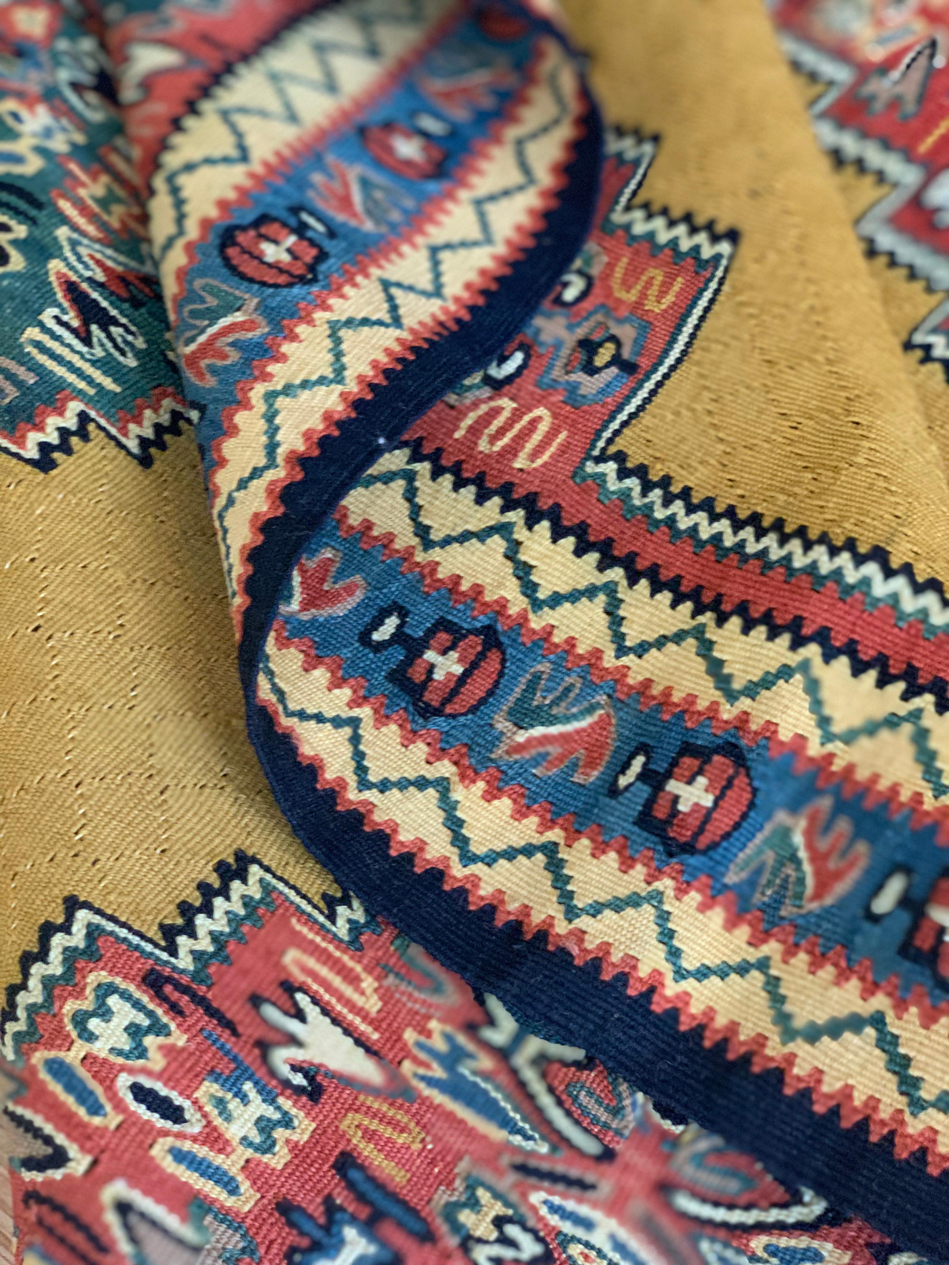 Iraqi Pair of Kilim Rugs Handmade Carpet  Flatwoven Wool Silk Area Rugs For Sale