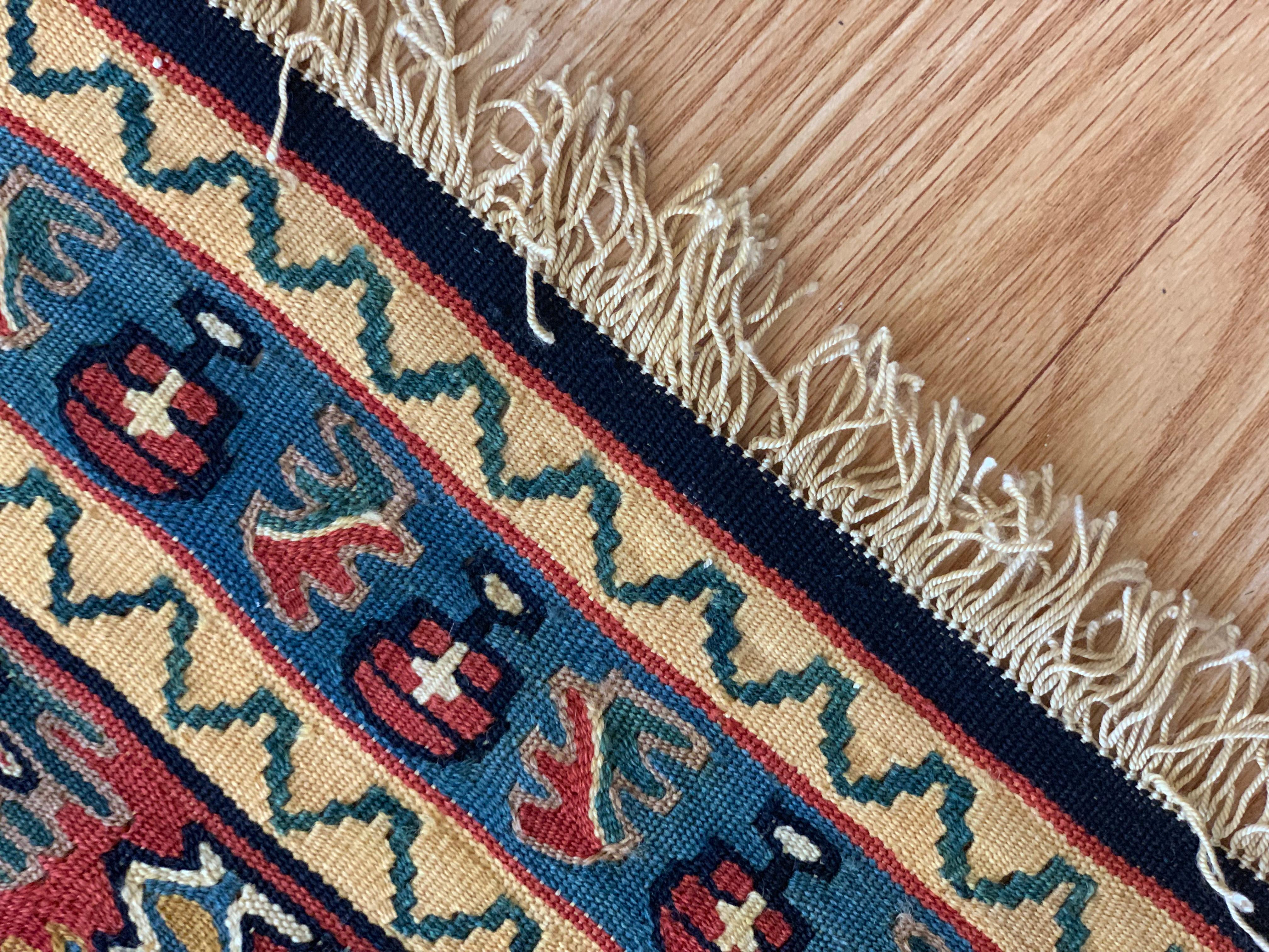 Pair of Kilim Rugs Handmade Carpet  Flatwoven Wool Silk Area Rugs For Sale 1