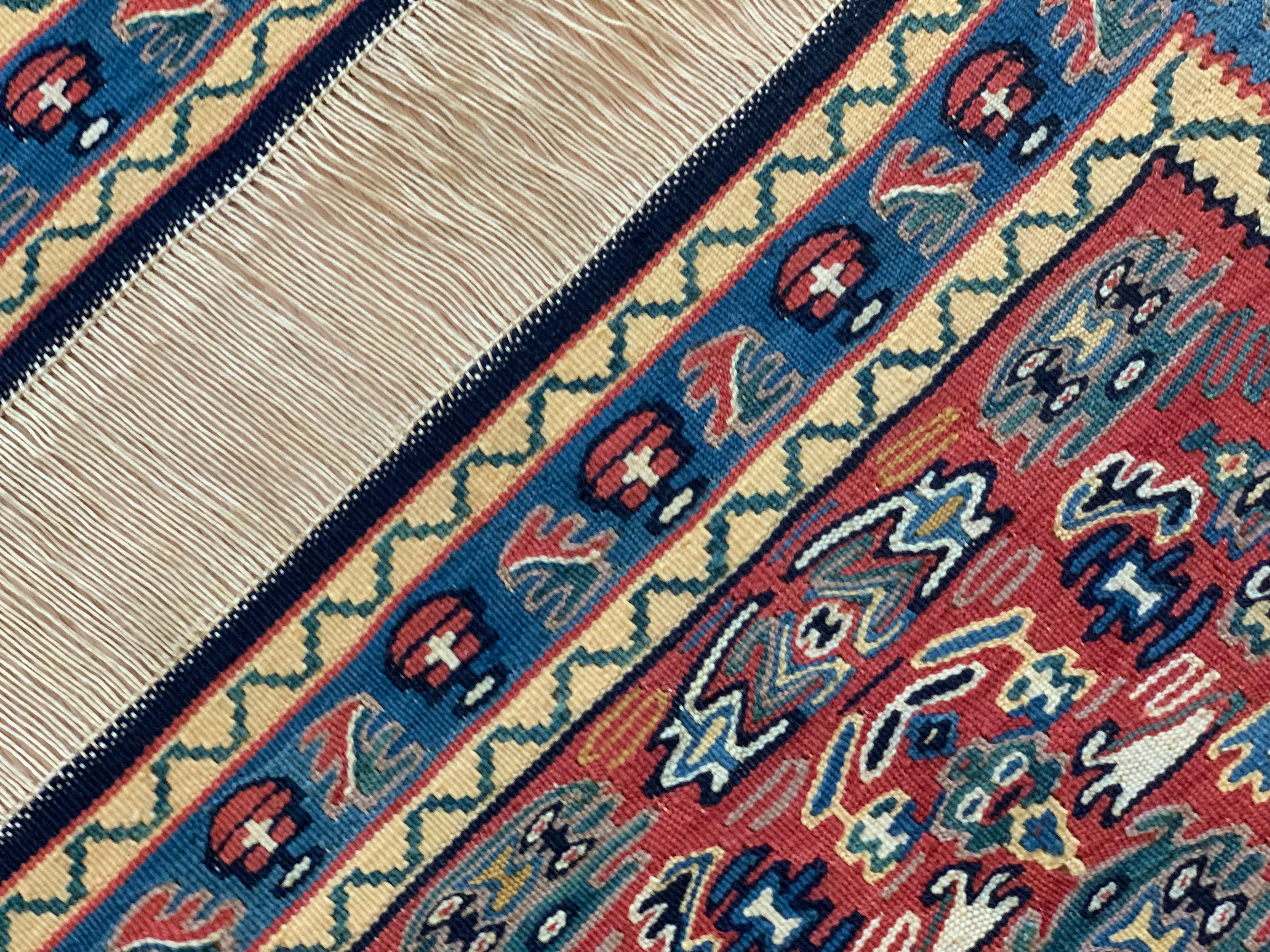 Pair of Kilim Rugs Handmade Carpet  Flatwoven Wool Silk Area Rugs For Sale 2