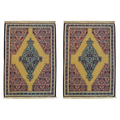 Paar Kelim-Teppiche Handgefertigter Teppich  Flachgewebte Teppiche aus Wolle und Seide