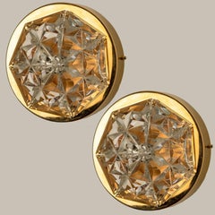 A Pair of Kinkeldey Gold-Plated Crystal Glass Wall light, Germany, 1970s