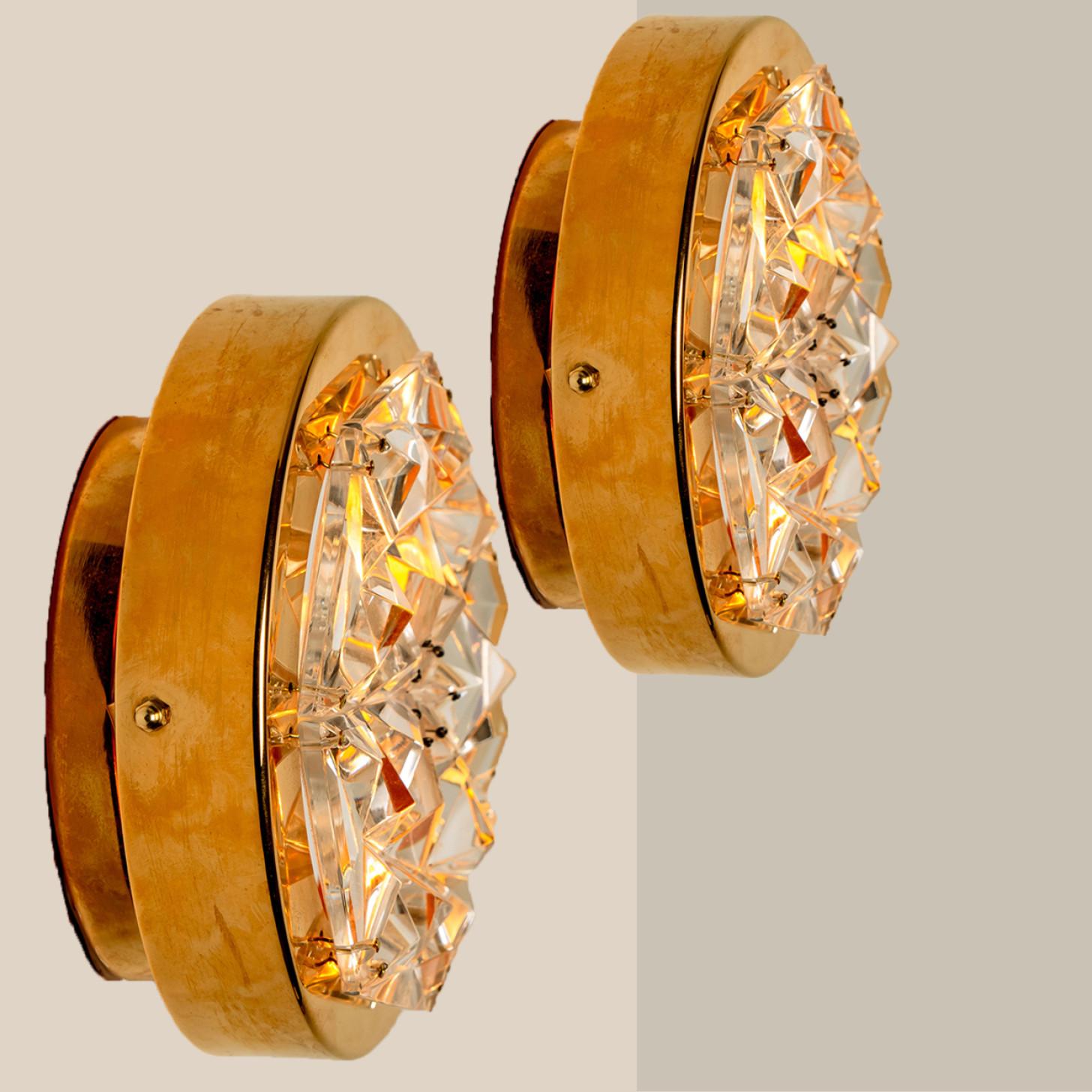 Mid-Century Modern A Pair of Kinkeldey Gold-Plated Crystal Glass Wall light, Germany, 1970s For Sale