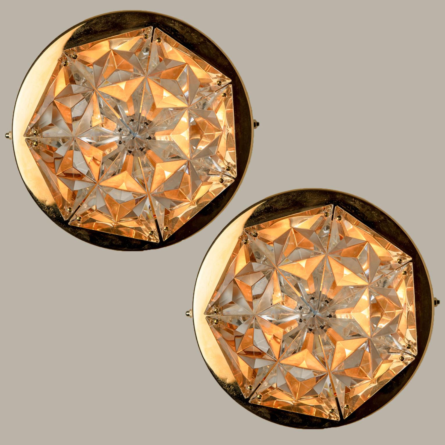 Late 20th Century A Pair of Kinkeldey Gold-Plated Crystal Glass Wall light, Germany, 1970s For Sale
