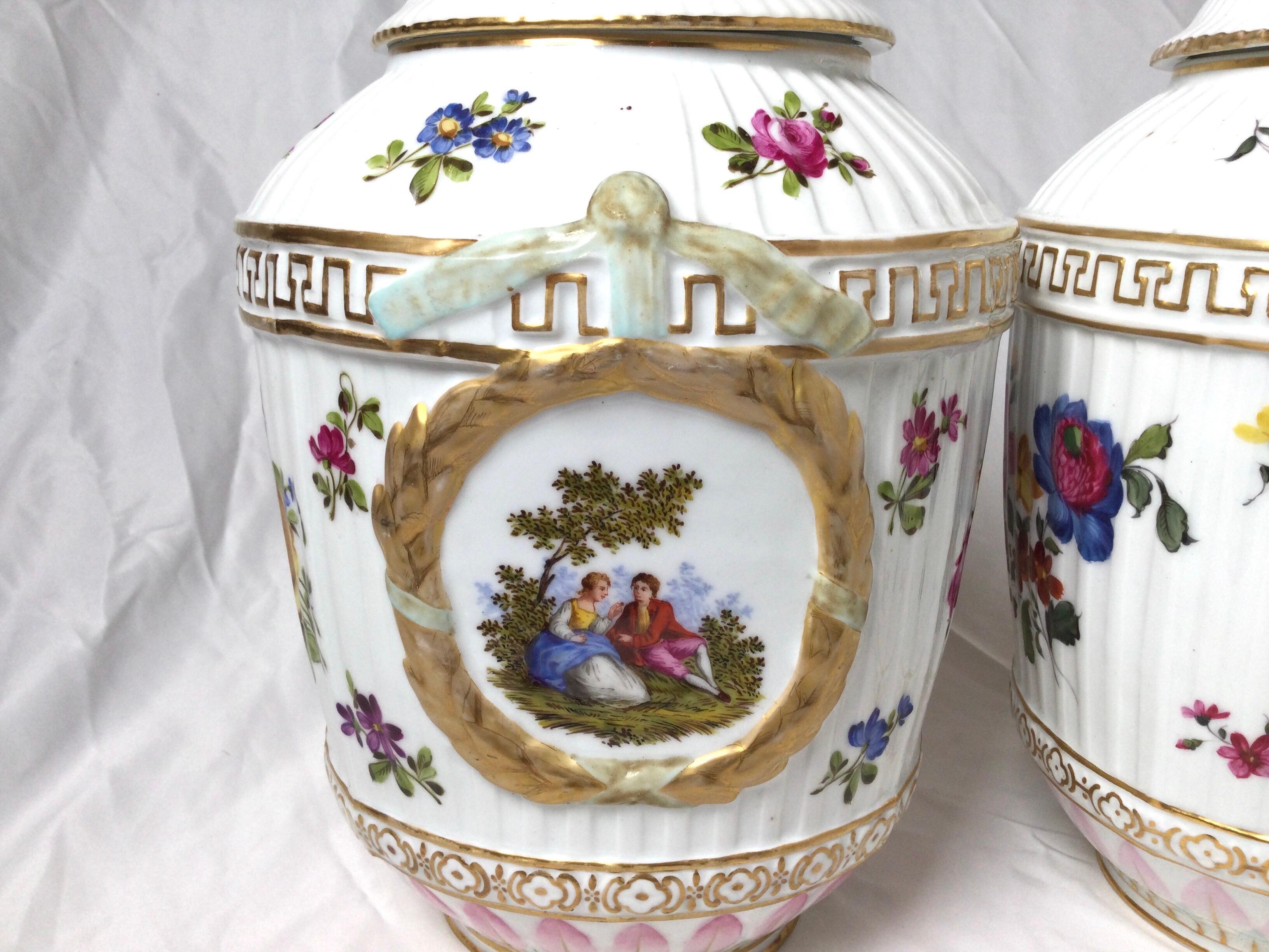 German Pair of KPM Porcelain Covered Jars For Sale