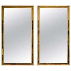 Pair of La Barge Tesselated Bamboo Gold Leafed Hollywood Regency Mirrors