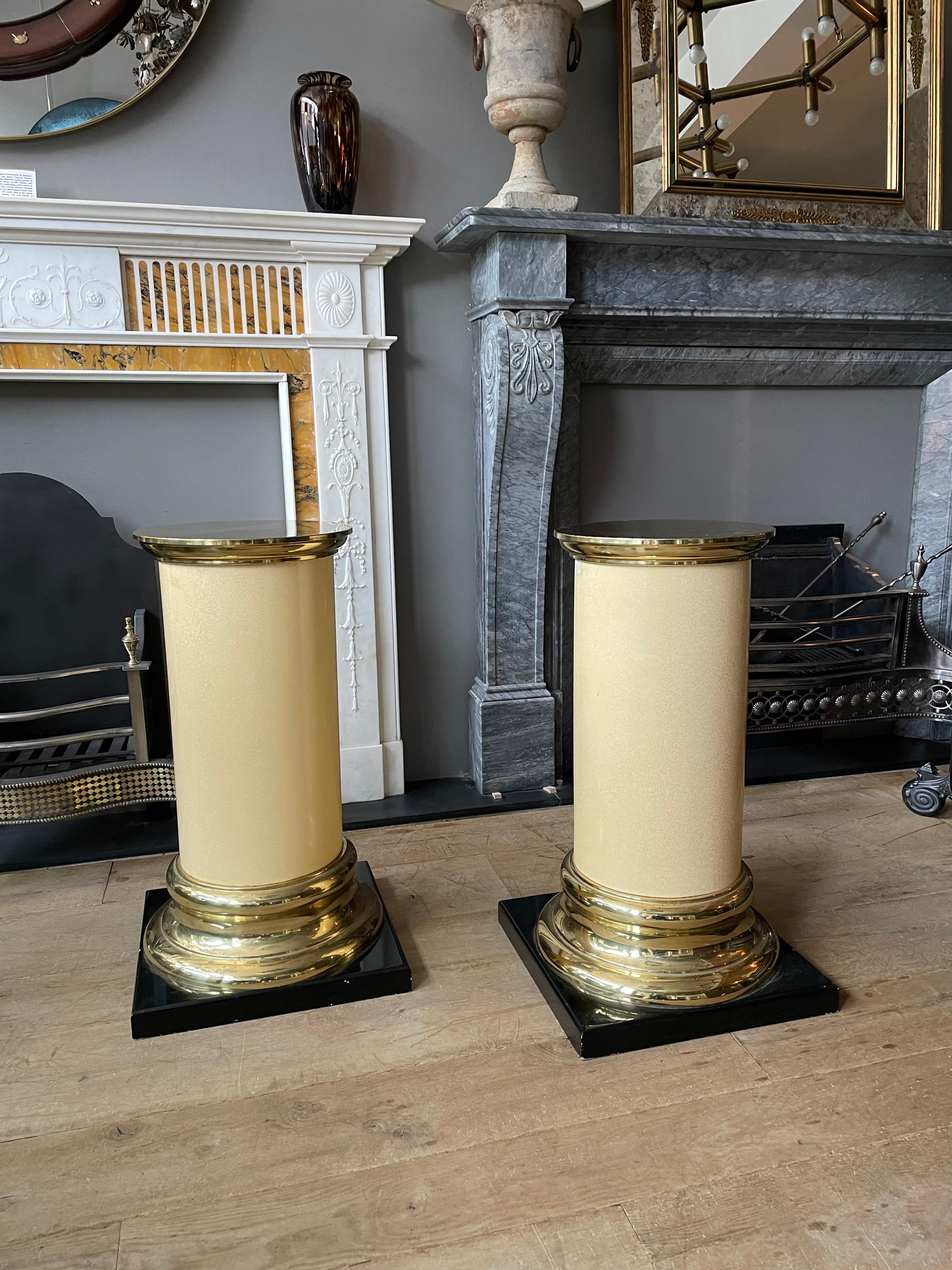 Pair of Lacquered and Brass Pedestals For Sale 3