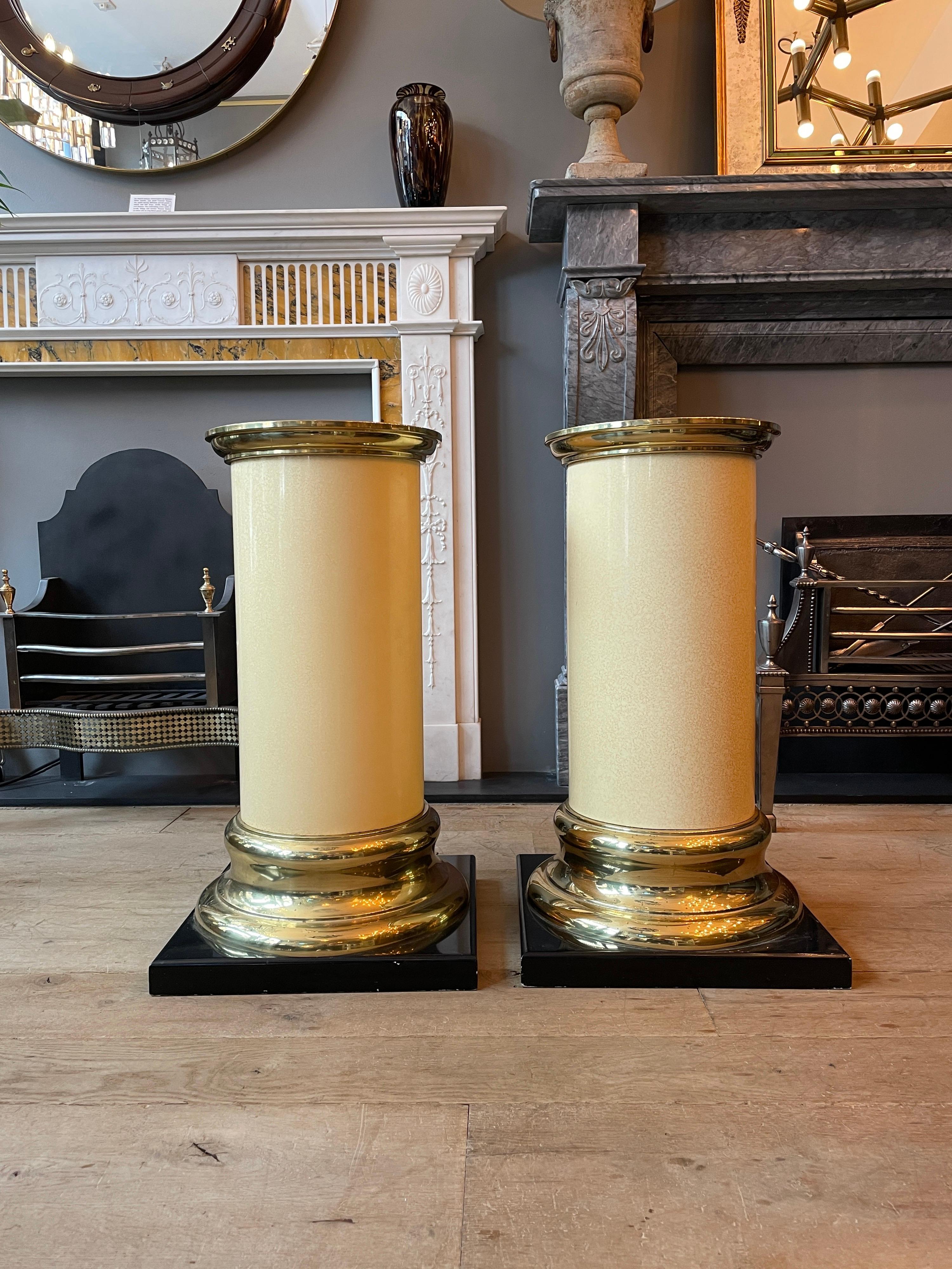 Modern Pair of Lacquered and Brass Pedestals For Sale