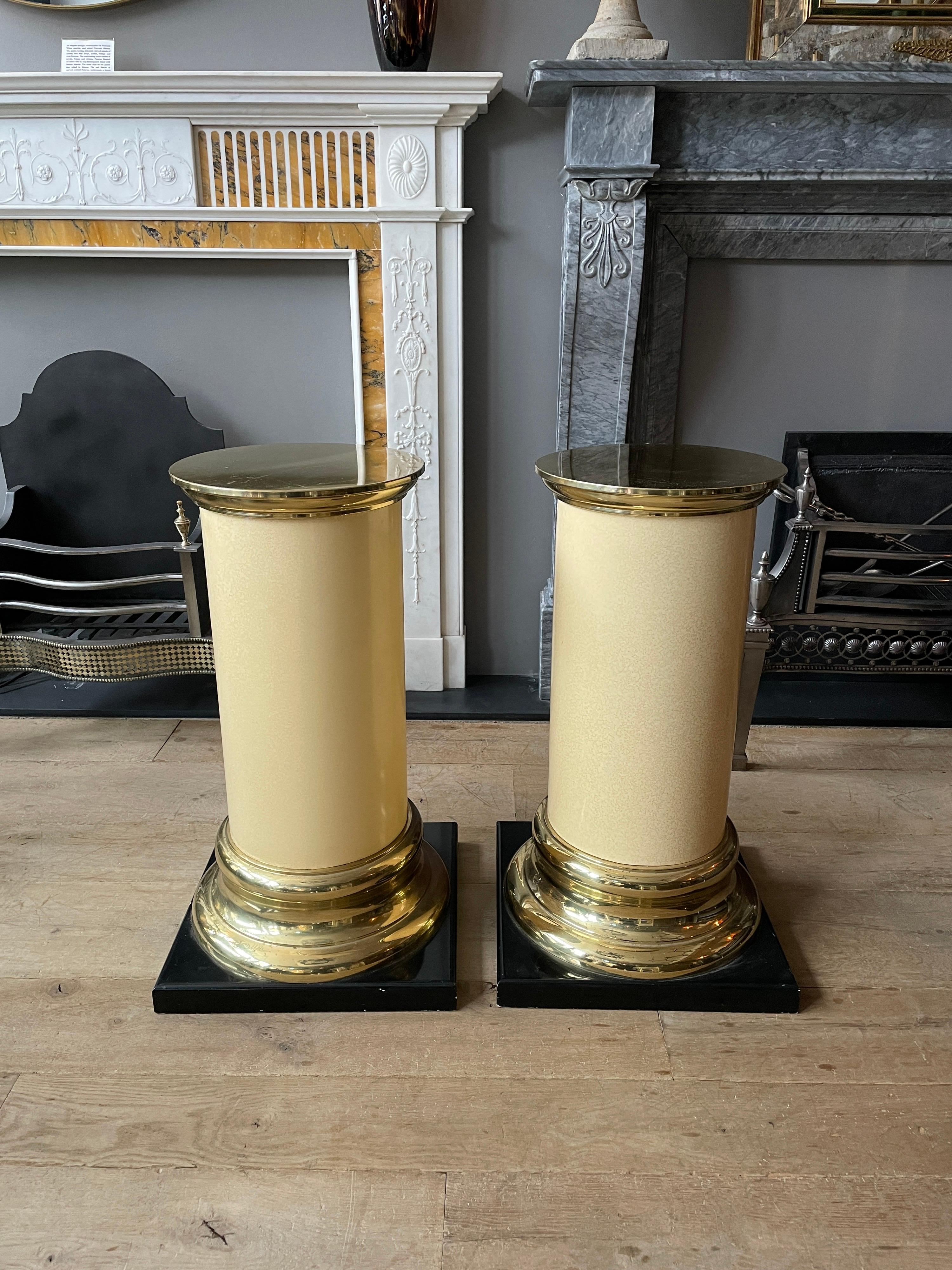 American Pair of Lacquered and Brass Pedestals For Sale