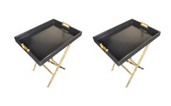 Pair of Lacquered Side Tables with Brass Faux Bamboo Legs and Handles