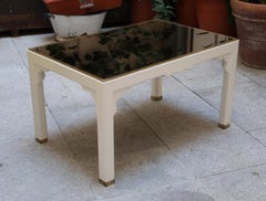 Pair of Lacquered White, Brass and Glass Midcentury French Coffee Tables, 1970