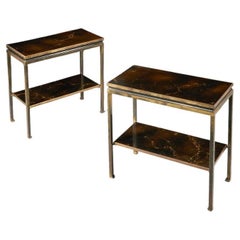 Pair of Lacquered Wood and Brass Two Tier Etageres Guy Lefevre for Maison Jans