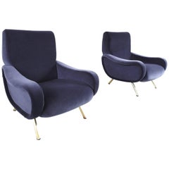A Pair of Lady Lounge Chairs in Purple-Grey by Marco Zanuso for Arflex, 1951