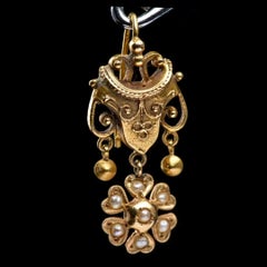 Antique Yellow Gold and Pearl Drop Earrings