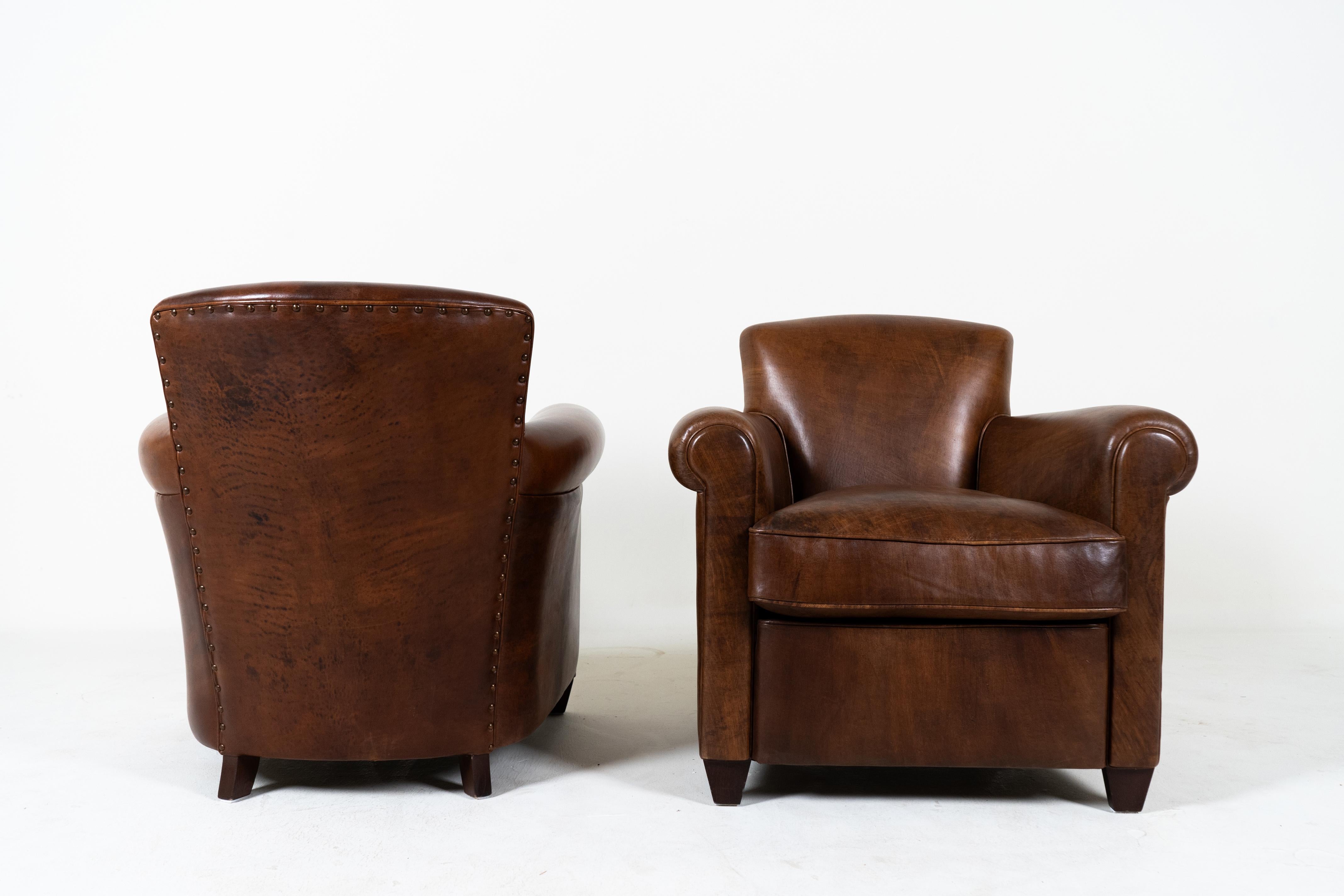 A Pair of Lamb Leather Chairs, France Newly Made In Good Condition For Sale In Chicago, IL