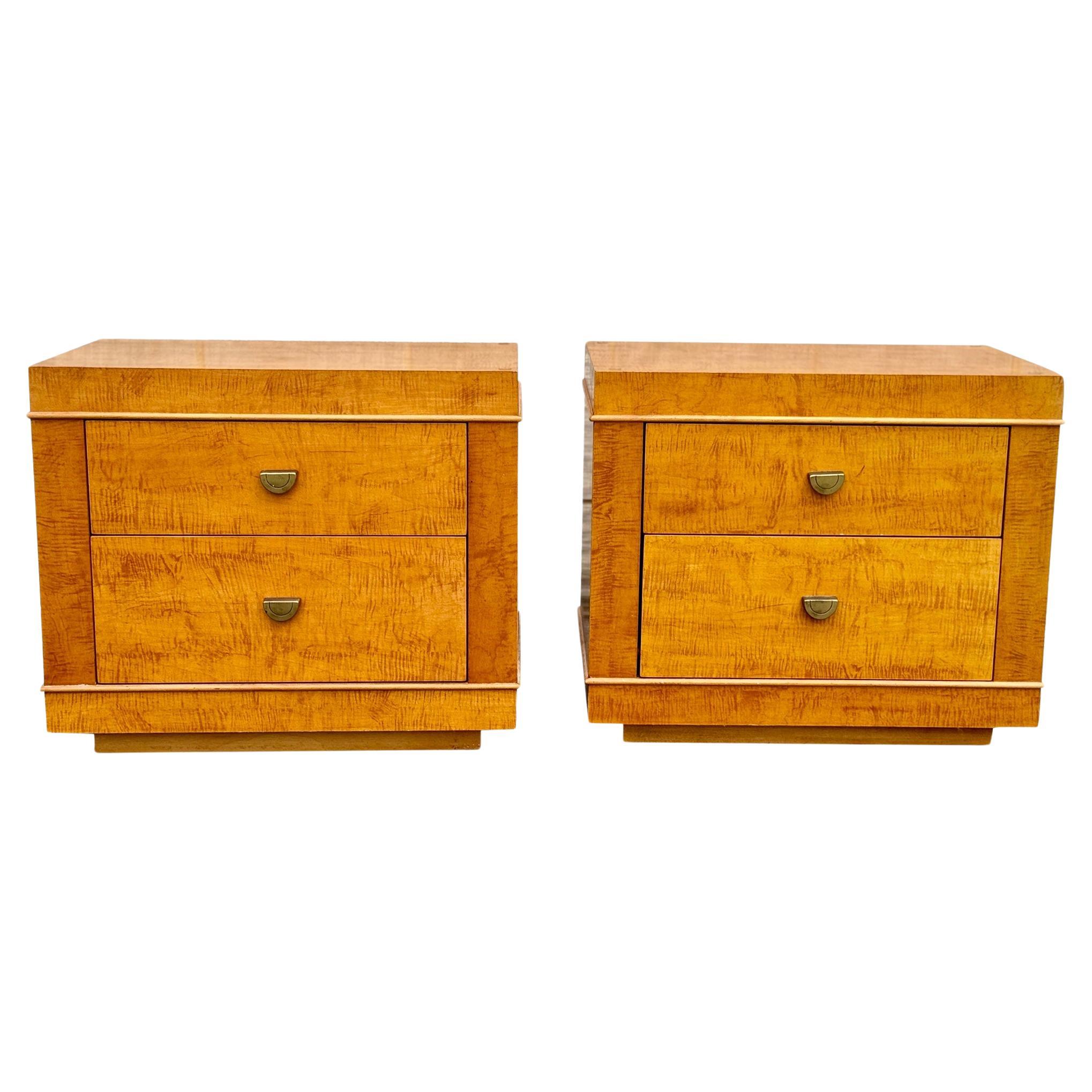 A Pair of Lane Contemporary Modern 2 Drawer Tiger Maple Nightstands