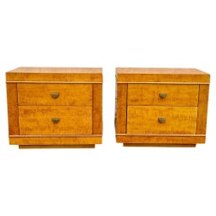 Vintage A Pair of Lane Contemporary Modern 2 Drawer Tiger Maple Nightstands
