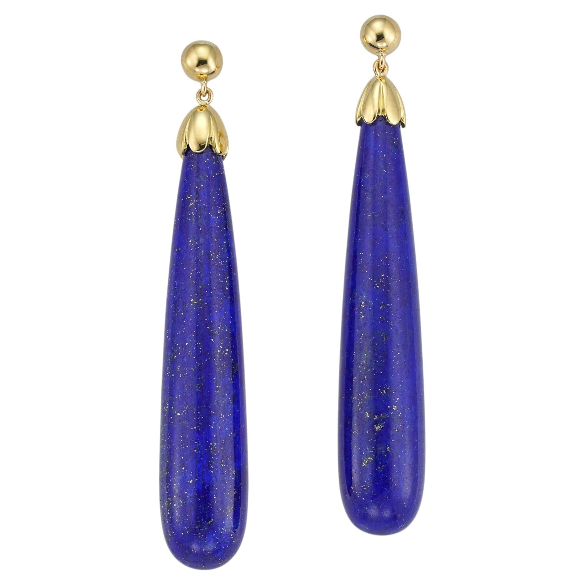 A pair of lapis lazuli drop earrings For Sale