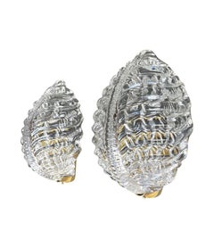 Pair of Large 1940s Orrefors Glass Leaf Wall Sconces by Fritz Kurz with Brass