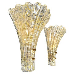 A pair of large 1960s Orrefors glass, fan shaped wall sconces by Carl Fagerlund