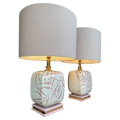 A pair of large 1970s ceramic painted lamps by Ugo Zaccanini for Maison Lancel