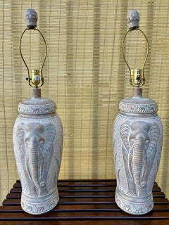 A Pair of Large 1990s Coastal Style Elephant Table Lamps By Pacific Coast Lamps.