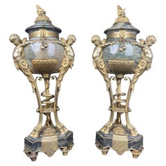 A Pair Of Large 19th century French Ormolu Mounted Obsidian Urns